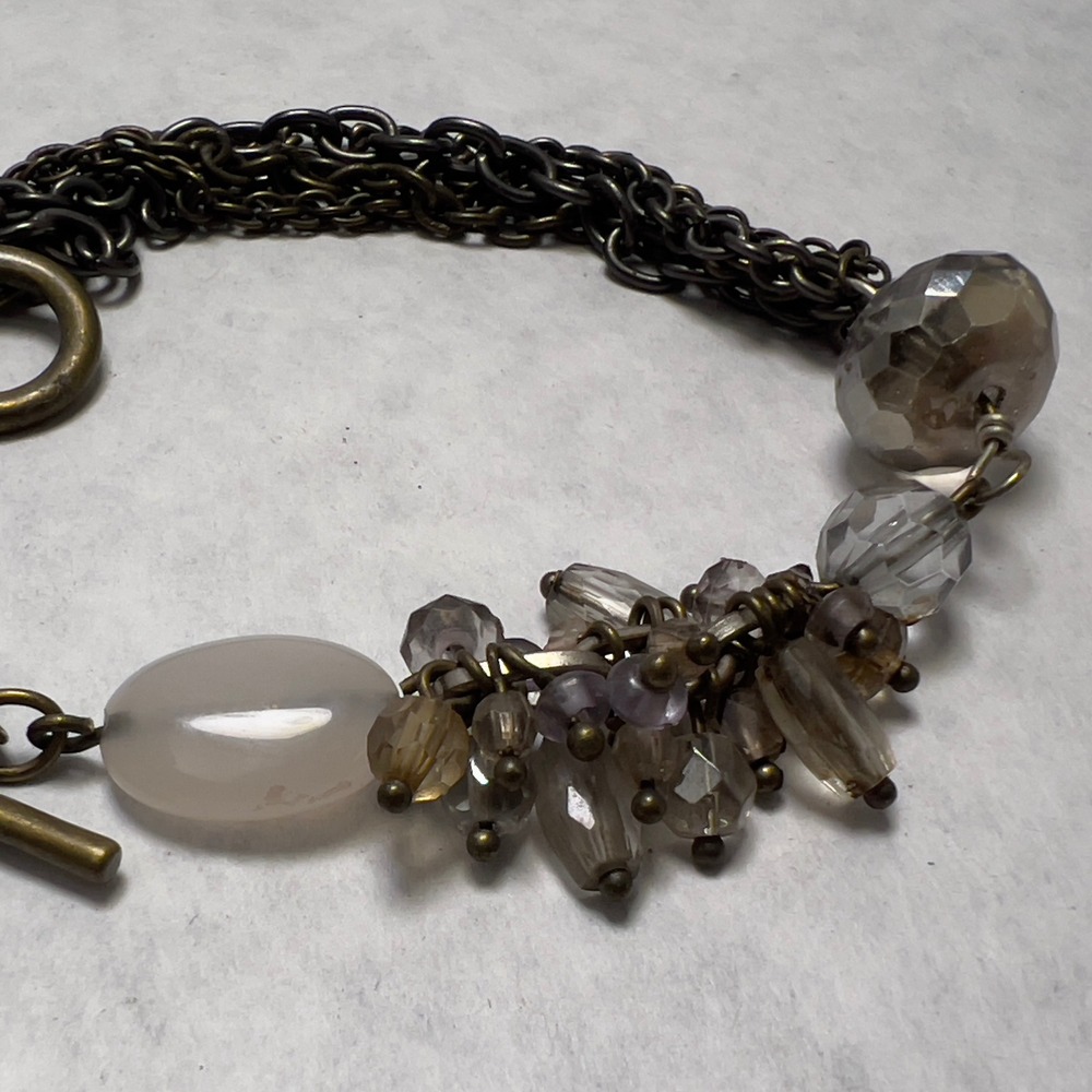 Chicos Bracelet Toggle Closure Mixed Beads Antique Brass Tone 5 Strand Chunky - Picture 3 of 6